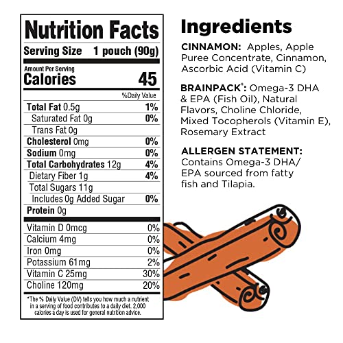 Brainiac Applesauce Pouches with Omega3s, Apple Cinnamon, 20 Count, 3.