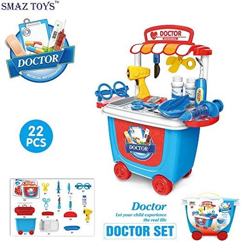 SMAZ TOYS Play Doctor Kit Toddler Doctor Medical Kit Pretend Doctor Nurse Playset Toys Doctor Workbench for Children's Learning Resources Educational Trolley Case Organizer
