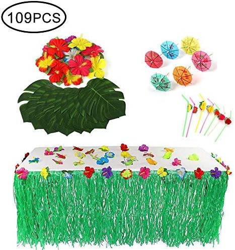 Foonee Tropical Birthday Party Decorations Hawaiian Table Skirt