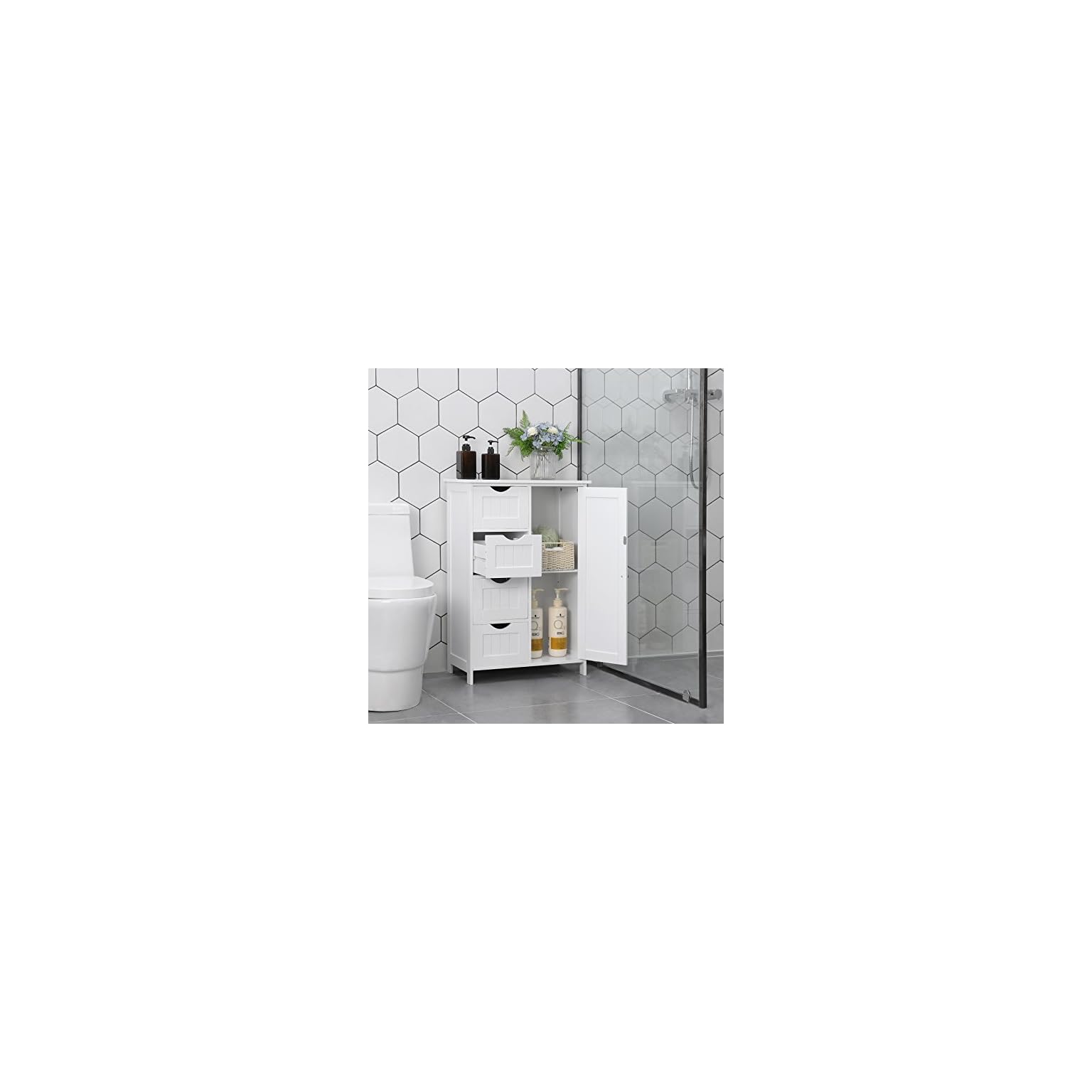VASAGLE Bathroom Storage Floor with Adjustable Shelf and
