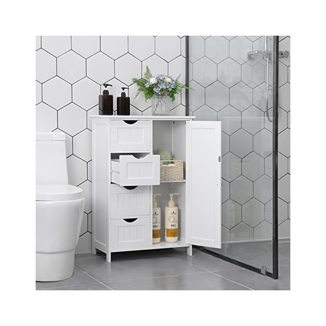VASAGLE Bathroom Storage Floor with Adjustable Shelf and