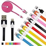 JustJamz HIGH QUALITY 3ft (1m) 10-PACK Multi-Color Flat Noodle Lightning to USB Cable for iPhone 6S/6S Plus/6/6 Plus/5s/5/5c - 8 pin to USB (Assorted Colors)