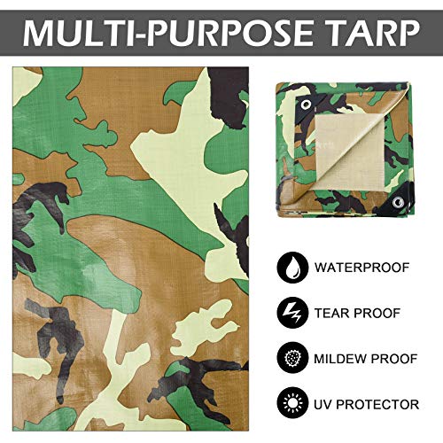 LOOGU Heavy Duty Waterproof Tarp – Bionic Tree Camo, 11mil Multi-Purpose Poly Cover, 12' X 20' (Actual Size Slightly Smaller)