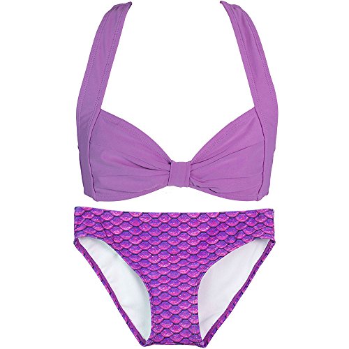 Fin Fun Mermaid Girls Clamshell Bikini Set, Purple Top, Asian Magenta Bottom, Medium