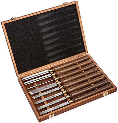 IMOTECHOM 8-Pieces HSS Wood Turning Tools Lathe Chisel Set with Walnut Handle, Wooden Storage Case