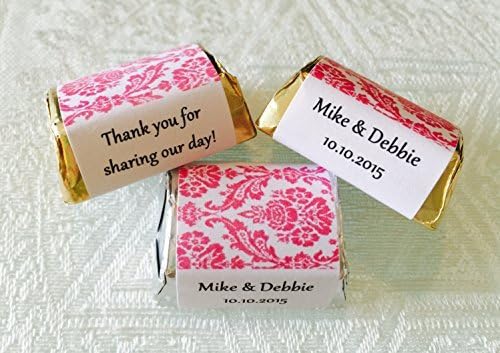210 HOT PINK DAMASK PATTERN Wedding Candy wrappers/stickers/labels for HERSHEY NUGGETS (Personalized Favors) by The Camera Depot