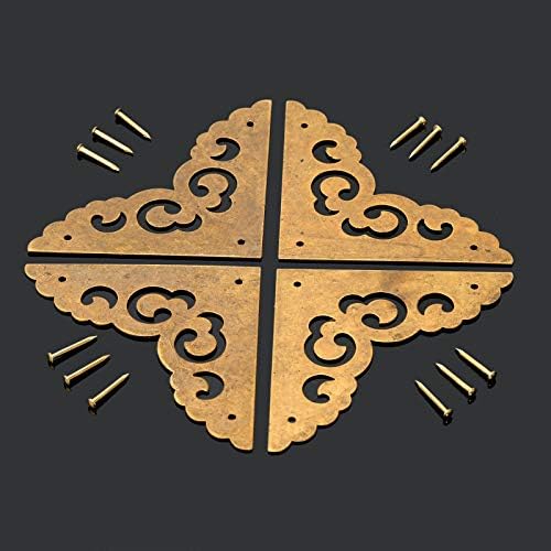 4Pcs 2.5″ Brass Flat Corners Bracket for Field Cupboard Ornamental Furnishings {Hardware}, Vintage Brass