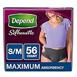 Depend Silhouette Incontinence Underwear for Women, Maximum Absorbency, S/M, Black, 56 Count