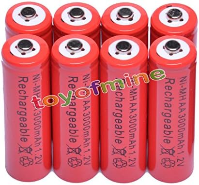 8x AA 3000mAh 2A 1.2 V Ni-MH Red Rechargeable Battery Cell for MP3 RC Toys