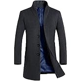 Lavnis Men's Trench Coat Long Wool Blend Overcoat Slim Fit Down Topcoat