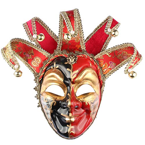 Black Red Venetian Music Jester Joker Mask Masquerade Halloween Party Bell Wall Decorative Art Collection Mask