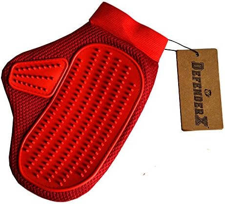 Pet Grooming Glove Brush - DefenderX Pets Gentle Hair Remover,Clean Tool And Massage Perfect for Long and Short Hair Dog ,Horses, Cats &amp; Bunnies Pets Bathing Brush Comb,Red