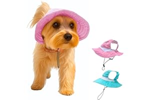 VODAFULGIR Dog Outdoor Hat with Ear Hole Round Brim Summer Dog Puppy Cat Suncare Cooling Bucket Hat Cute Active Sun Protection Pet Caps (Pink, Medium)