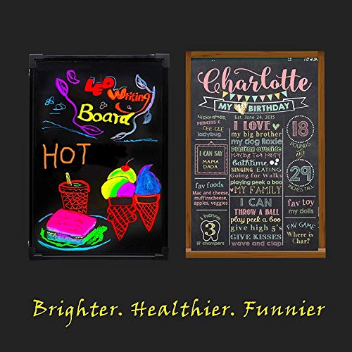Slsy Illuminated LED Message Writing Board Erasable Neon Effect Menu Sign Board with 8 Fluorescent Makers,12Colors Flashing Modes,Remote Control Message Board (32''X24") - Thumbnail 4