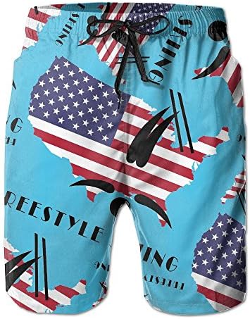 American Flag Freestyle Skiing Men Swim Beach Shorts Loose Sweatpant Running Pants With Pockets