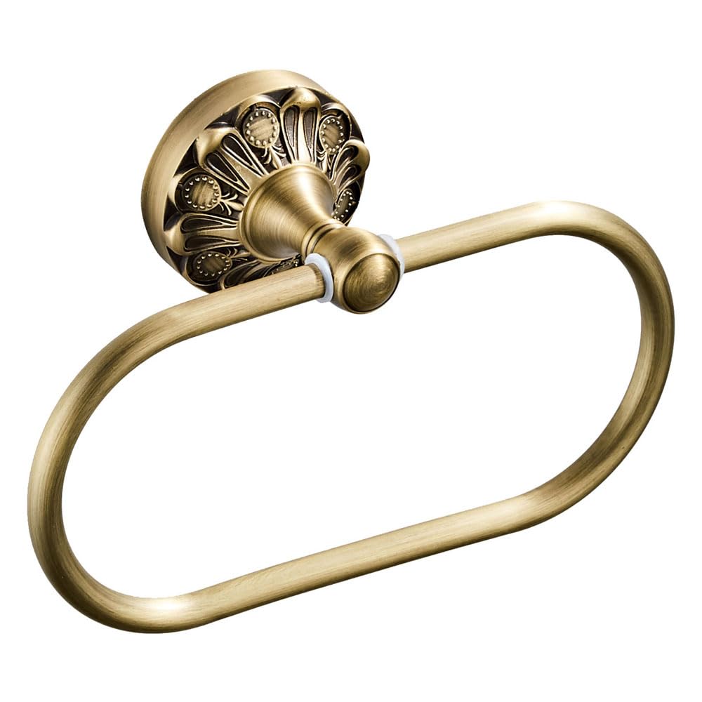 Celbon Antique Oval Towel Ring Holder Brass Material Towel Ring for Towel Storage Wall Mounted Towel Hanger Rack for Bathroom Toilet (Brush Bronze)
