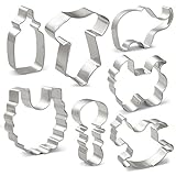 LILIAO Cookie Cutters Set for Baby Shower - 7 Piece - Onesies, Bib, Rattle, Feeding Bottle, Baby Carriage, Rocking Horse and Elephant - Stainless Steel