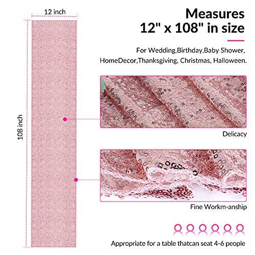 Rose Gold Table Runner,10 Pack Glitter Rose Gold Table Runner for Party Supplies Birthday Wedding Engagement Bridal Baby Shower Celebration Decorations 12 X 108 Inch Rose Gold Table Runner Sets