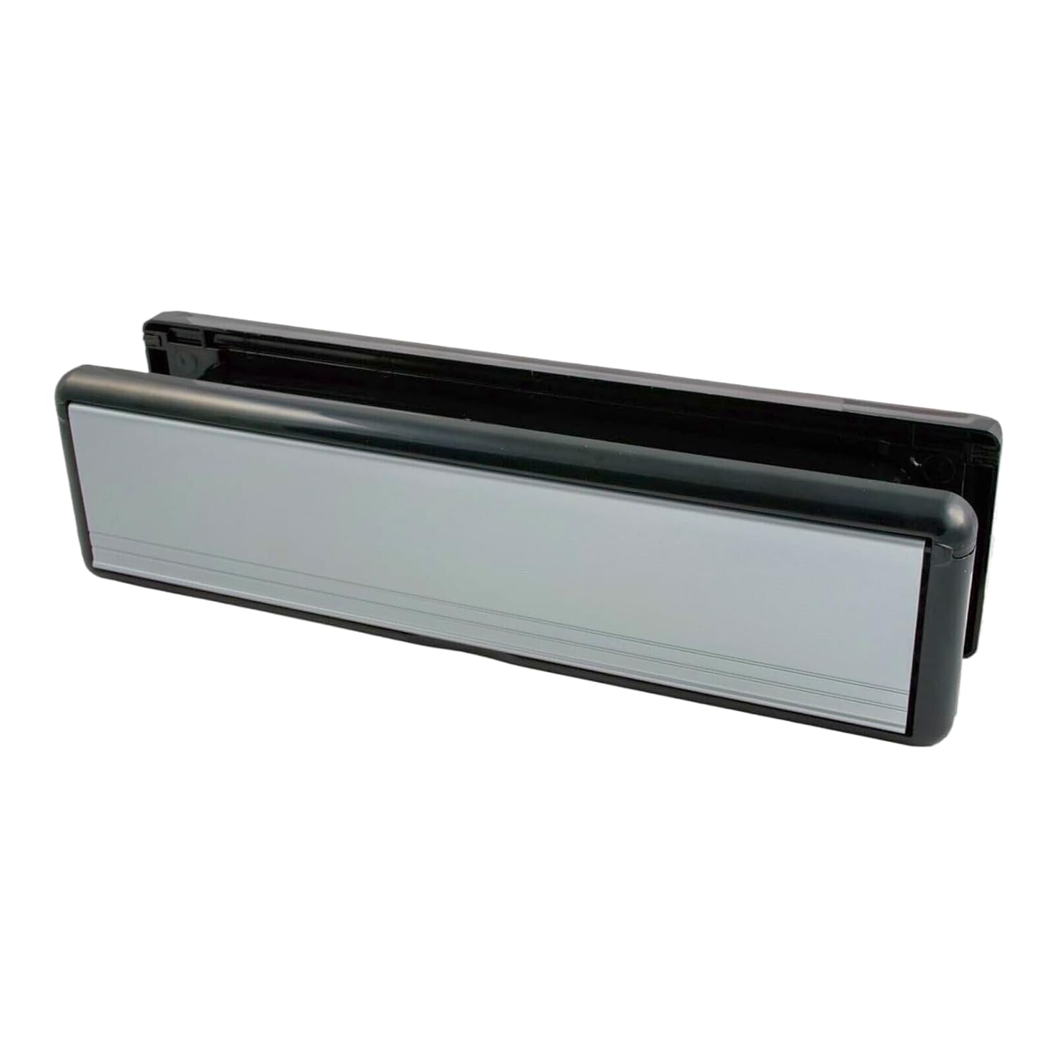 10" UPVC Sleeved Door Letter Box Plate - Silver Flap with Black Surround (20-40mm)