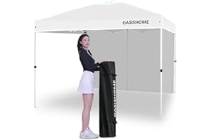 OASISHOME Pop-up Portable Outdoor Canopy Tent 10'x10' Instant Gazebo, with 1 Sidewall, Carry Bag, Stakes, Ropes, for Outdoor/Beach/Patio/Wedding Parties and Commercial Events