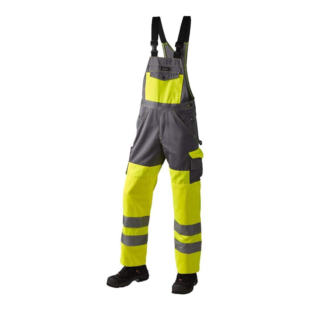 J.A.K. 1110786096 Series 11107 70% Polyester/30% Cotton Mens Overalls EN 20471, Class 2, Yellow/Grey, 54 R (38/32) Size