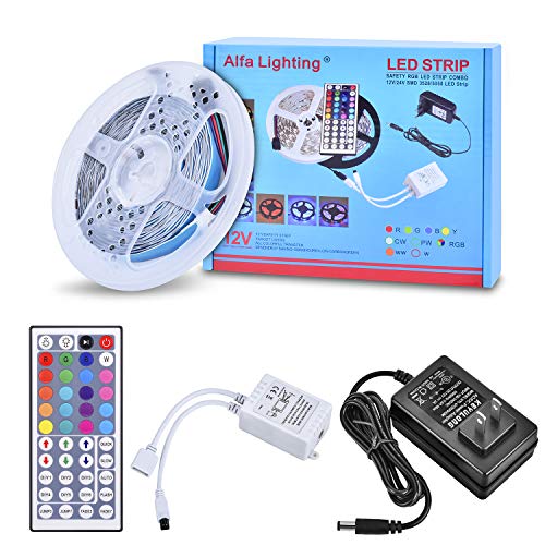 Alfa Lighting 16.4 Ft/5m 150 LEDs Flexible LED Strip Lights 5050 SMD RGB 12V 2A + 44 Keys Remote Control [Energy Class A] - Thumbnail 7