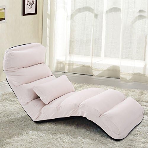 lunanice Beige color Folding Lazy Sofa Chair Stylish Sofa Couch Beds Lounge Chair W/Pillow New