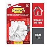 Command 1 lb Capacity White Utility Hooks, Indoor Use, Organize Damage-Free (17002-6ES)
