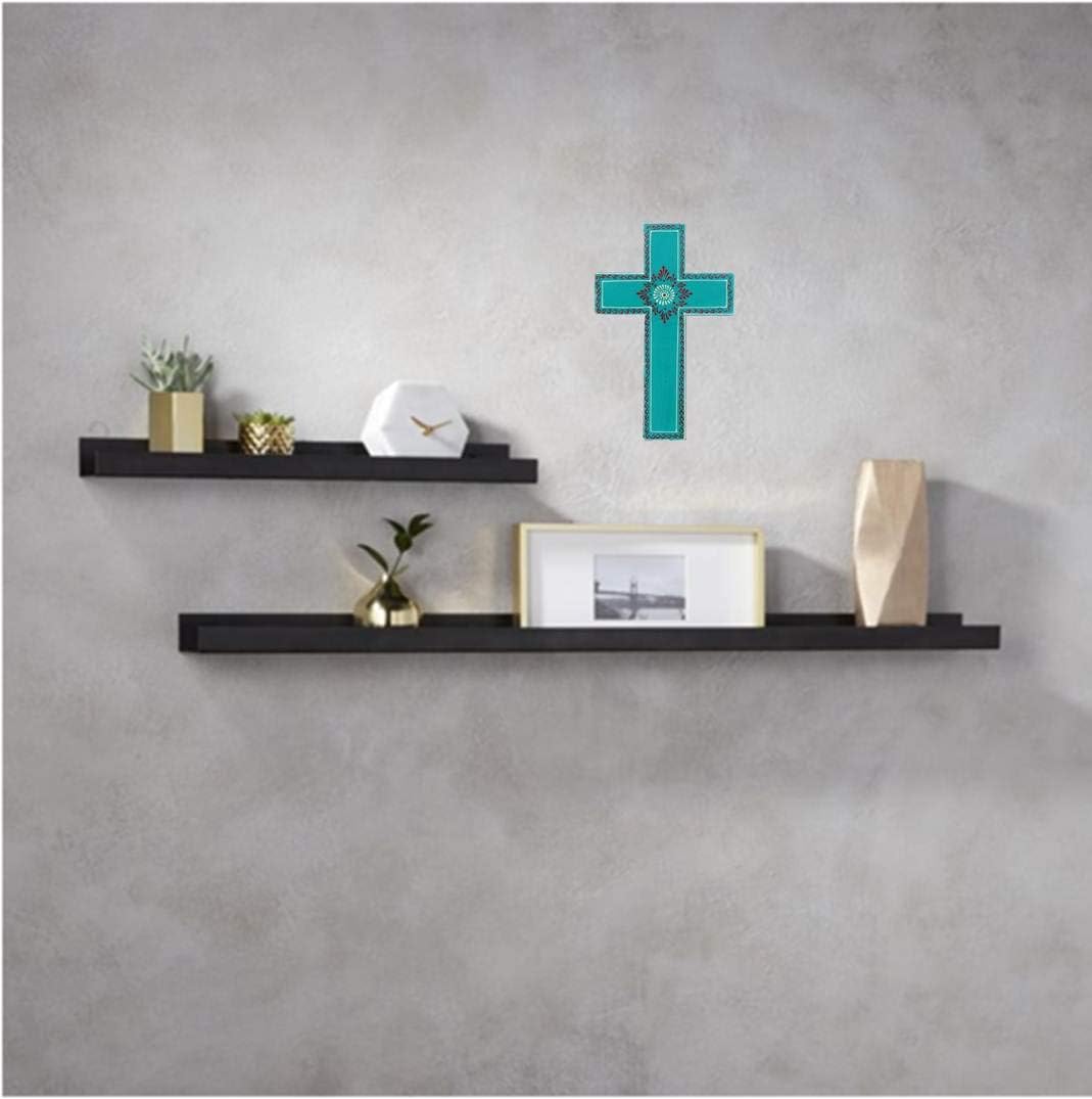 Purpledip Wooden Wall Cross 'Breath Of Life': Handpainted Mangowood Plaque, Blue (11446D), 25.4L x 16.5W cm - Image 3