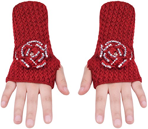 Fingerless crochet gloves womens red hand warmers girls…
