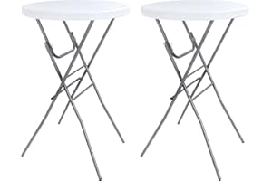 Byliable Cocktail Table 28in Folding Round High Top Indoor Outdoor with Removable Legs, Tall Bistro Foldable Bar Height Table for Parties, Patio, Backyard, Dining, Wedding, White- 2PCS