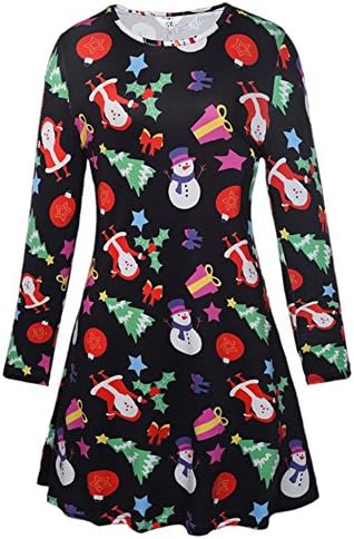 edianjtoui Women's Christmas Santa Claus Print Xmas Flared Skater A Line Swing Dress (Snowman and Tree, Size M)