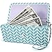 Cash Envelope Wallet for Women-Tyvek Material- Blue/White Herringbone Pattern-Detachable Wrist Strap