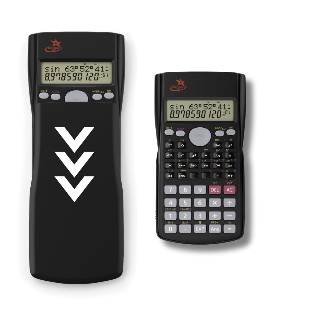 SC 216 Non Graphing Scientific Calculator for School by Red Star Tec – Black Math Calculator with 240 Functions, SAT Exam Ready, 2-Line Display, Trigonometry, Algebra & Statistics Support