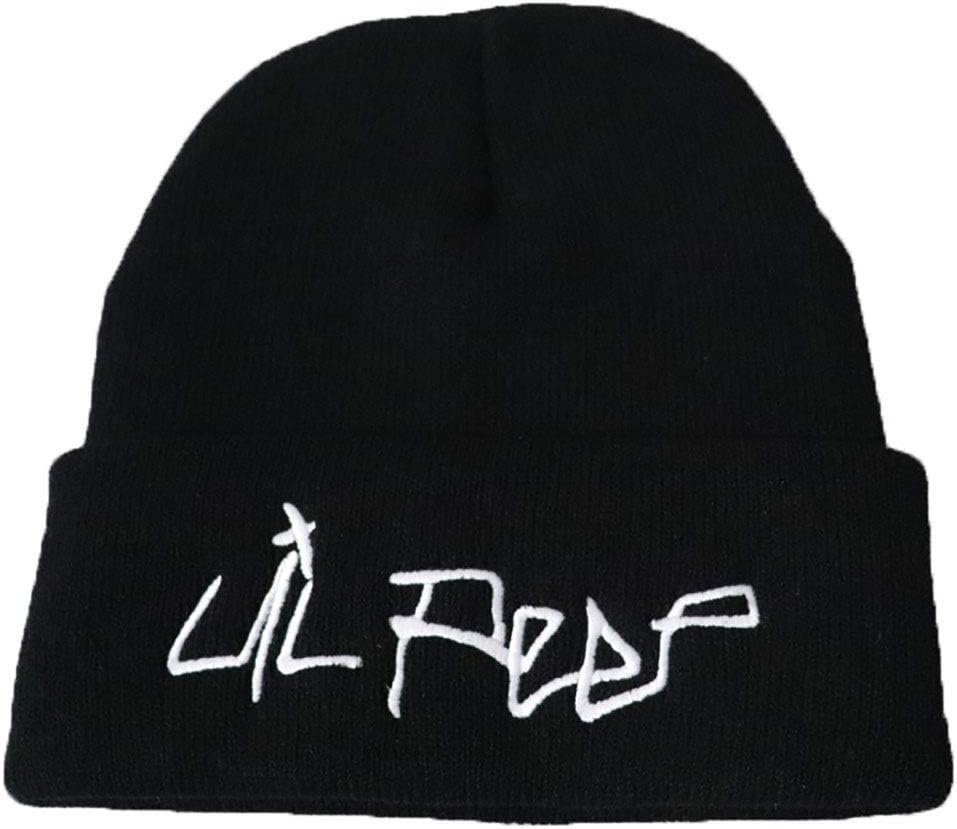 Fwjsky Lil Peep Embroidered Knit Hat Stretchy Plain Beanie Cap for Men Women Black