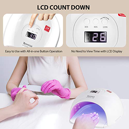 Terresa UV LED Nail Lamp, 72 Watt Nail Dryer for Gel Polish, Quick Nail Light Set with Nail Art Tools, Auto Sensor Professional Manicure Curing Lamp, 3 Timer Setting Gel Lamp for Home and Salon Use