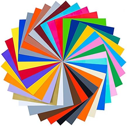 32 Sheets 12" x 12" Permanent Adhesive Backed Vinyl Sheets - Premium Quality With Assorted Colors( Neon, Metallic, Glossy and Matt) for Cricut and Other Craft Cutters