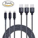 Lightning Cable 3 Pack 10ft Extra Long Nylon Braided iPhone Fast Charge and Data Sync Charging Cable for iPhone 7/7 Plus/6S/6S Plus/SE/5S/5,iPad,iPod Nano/Touch,3 Meters (Grey)