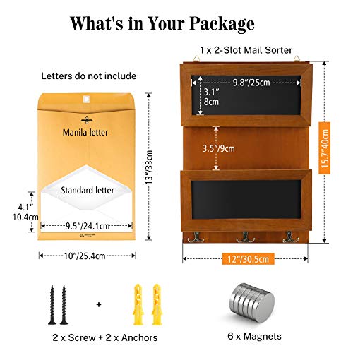 image for Magicfly Mail Sorter Organizer Wall Mount, 2 Slot Wooden Mail Holder f