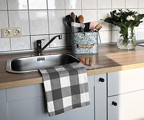 Buffalo Plaid Dish Towels - Buffalo Check Hand Towels - Grey Tea Towels Checked - Plaid Towels Kitchen - Gray Plaid Dish Towel - Buffalo Checked Dish Towels - Gray and Cream Kitchen Towels (18 X 28) - Thumbnail 4