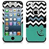 iPhone 5 Case, MagicMobile® Hybrid Impact Shockproof Cover Hard Armor Shell and Soft Silicone Skin Layer [Chevron Pattern with Heart Anchor Design Color: Black - Turquoise ] with Screen Protector, Stylus and Charm.