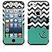 iPhone 5 Case, MagicMobile Hybrid Impact Shockproof Cover Hard Armor Shell and Soft Silicone Skin Layer [Chevron Pattern with Heart Anchor Design Color: Black - Turquoise ]