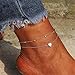 Artmiss Layered Anklets Women Heart Silver Ankle Bracelet Charm Beaded Dainty Foot Jewelry for Women Summer Barefoot Beach Anklet