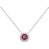 KOKAV 14K White Gold Genuine Ruby 1/2ct Round Pendant Necklace with Diamond Halo