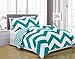 Chezmoi Collection 2-Piece Reversible Chevron Zig Zag Duvet Cover Set with Corner Ties (Twin, Teal)