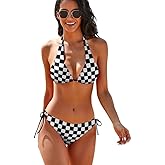 MSOKAZZLES Women's Sexy Two Piece Swimsuit Halter Top and Thong Bathing Suit Bikini Sets Push Up Swimwear Beachwear