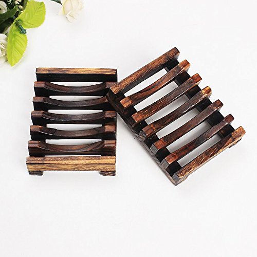 2 Piece Bath Accessories Natural Wood Soap Dish/Soap Holder,Sink Deck Bathtub Shower Dish Rectangular, Hand Craft, Natural Wooden Holder for Sponges, Scrubber,Soap Dish Soap Holde (Wood Grain)