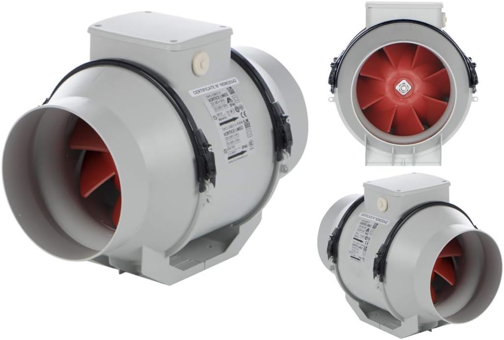 Vortice Lineo 4" 5" 6" 8" 10" Inline Bathroom Extractor Fan Standard Timer Quiet (4" 100m standard)
