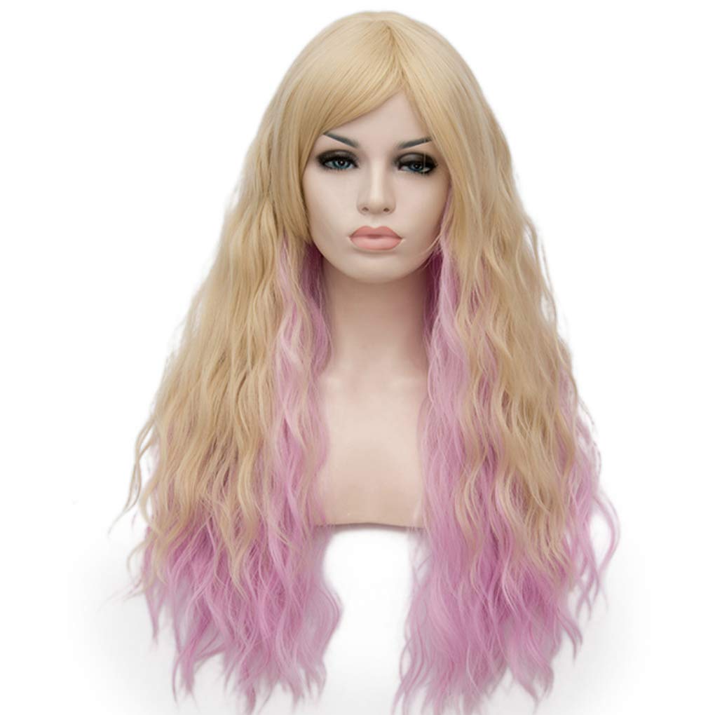 27 inches Blonde Pink Long Fashion Wavy side Parting Synthetic Wig Natural fluffy cosplay Christmas Party Daily Wear Wigs for Women with Free Wig Cap