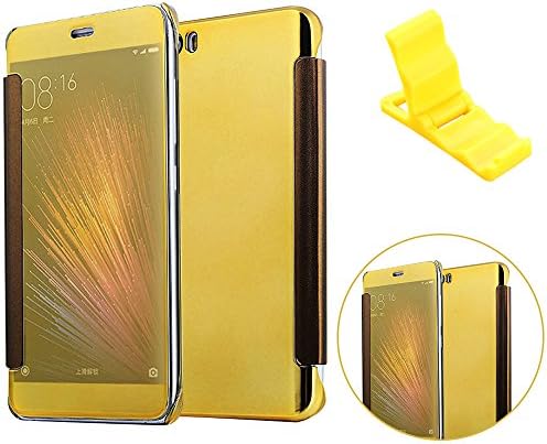 Case for Xiaomi Mi 5, SXUUXB Luxury Bookstyle Flip Folio Cover with Plating Hard PC Plastic Inner Bumper Case Full Coverage Protection for Xiaomi Mi 5 5.15"- Gold